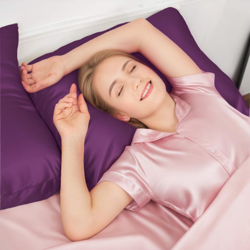 INSSL Silk Pillowcase for Women, Mulberry Silk Pillowcase for Hair and Skin and Stay Comfortable and Breathable During Sleep(Dark Purple, King) - Image 2